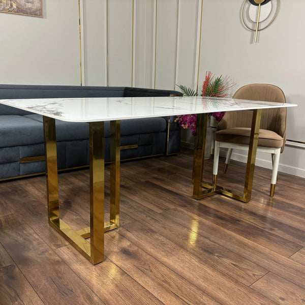 Masa dining cu blat compozit si inox Eterna Luxe - DT2133 lussoline