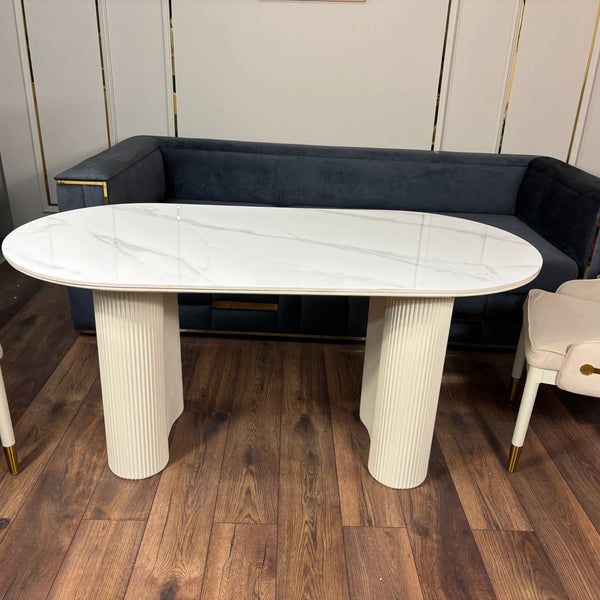 Masa dining din lemn cu blat compozit si picior inox Althea - KM164 Lussoline