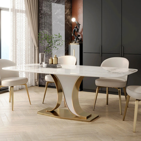 Masă dining din piatră sinterizată și inox 8k Blanca - DT2234 lussoline