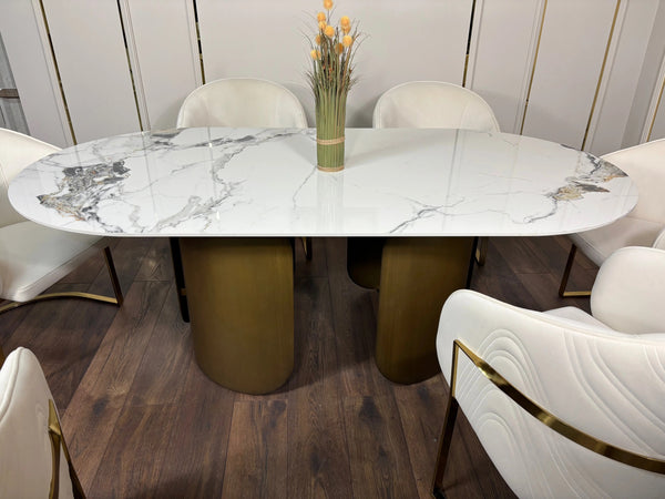 Masa dining din piatra sinterizata si inox Imperial - DT2149 lussoline