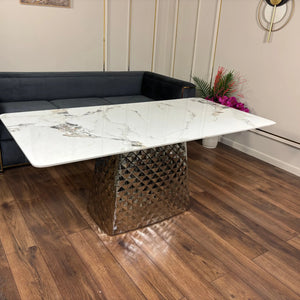 Masa dining din piatra sinterizata, lemn si inox Kallisto - KM182 Lussoline