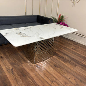 Masa dining din piatra sinterizata, lemn si inox Kallisto - KM182 Lussoline