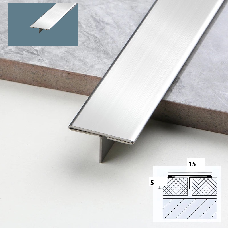 Profil tip prag de trecere T din inox,crom oglinda,15x2700 mm - lussoline