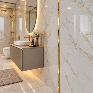 Profil T inox auriu lucios 15 si 30 mm, perete de baie - LUSSOLINE