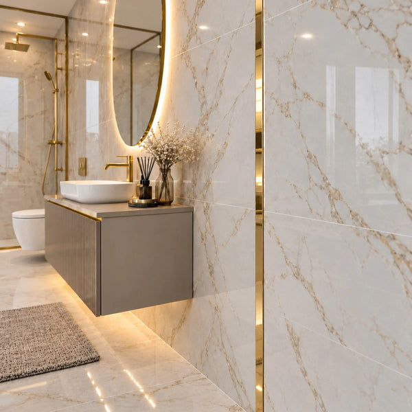 Profil T inox auriu lucios 15 si 30 mm, perete de baie - LUSSOLINE