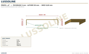 Schita cotata profil U inox 50 mm x 9 mm - LUSSOLINE