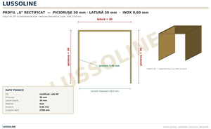 Schita cotata profil U inox rectificat 30 x 30 x 30 mm - LUSSOLINE