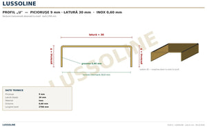 Schita cotata profil U inox 30 mm x 9 mm - LUSSOLINE
