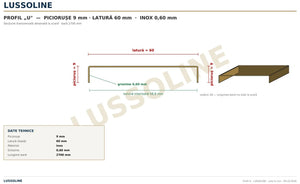 Schita cotata profil U inox 60 mm x 9 mm - LUSSOLINE