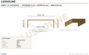 Schita cotata profil U inox rectificat 30 mm x 9 mm - LUSSOLINE
