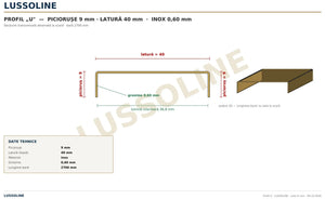 Schita cotata profil U inox 40 mm x 9 mm - LUSSOLINE