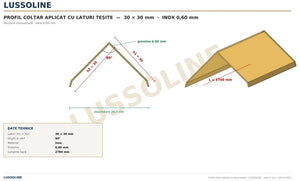 Schita cotata profil colt aplicat laturi tesite 30 x 30 mm - LUSSOLINE