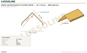 Schita cotata profil colt aplicat laturi tesite 20 x 20 mm - LUSSOLINE