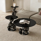 Set 2 măsuțe cafea Selene Ø80xH45 și Ø50xH70 cm, sticlă securizată, bază sferică inox negru
