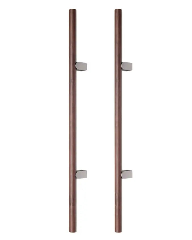Set mânere spațiale duble Viefe Kumo Wood Big One, nuc și oțel inoxidabil, 1596 mm (interax 1056 mm)