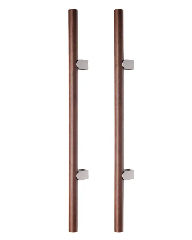 Set mânere spațiale duble Viefe Kumo Wood Big One, nuc și oțel inoxidabil, 878 mm (interax 448 mm)
