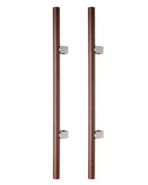 Set mânere spațiale duble Viefe Kumo Wood Big One, nuc și oțel inoxidabil, 878 mm (interax 448 mm)