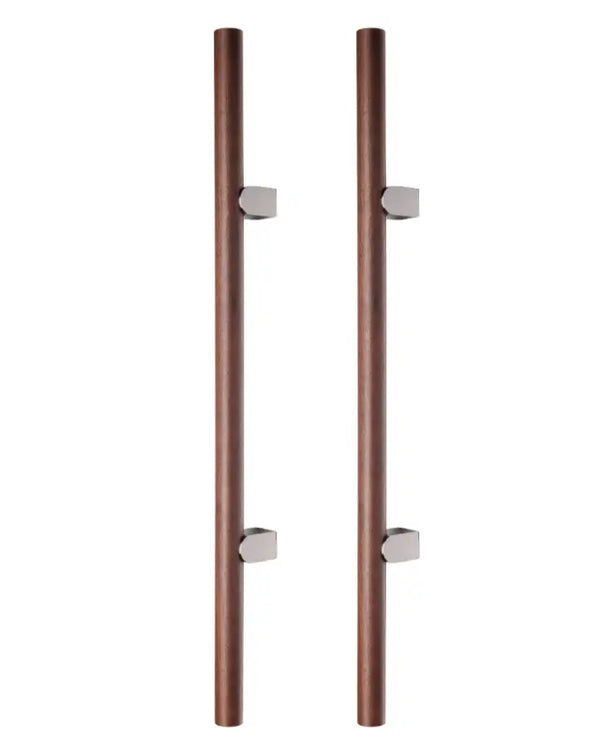 Set mânere spațiale duble Viefe Kumo Wood Big One, nuc și oțel inoxidabil, 878 mm (interax 448 mm)
