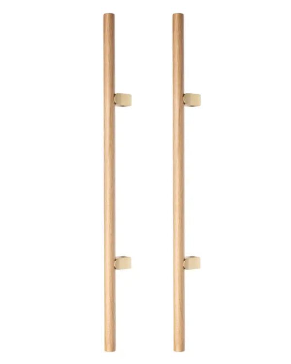 Set mânere spațiale duble Viefe Kumo Wood Big One, stejar și alamă periată, 1596 mm (interax 1056 mm)