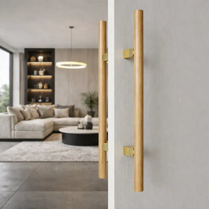 Set mânere spațiale duble Viefe Kumo Wood Big One, stejar și alamă periată, 878 mm (interax 448 mm) - imagine 3