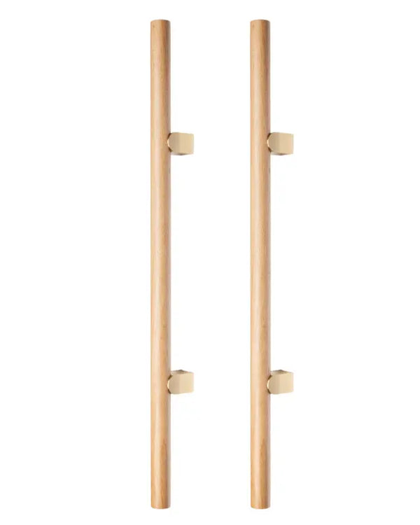 Set mânere spațiale duble Viefe Kumo Wood Big One, stejar și alamă periată, 878 mm (interax 448 mm)