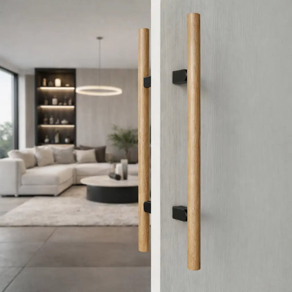 Set mânere spațiale duble Viefe Kumo Wood Big One, stejar și negru titan, 878 mm (interax 448 mm) - imagine 3