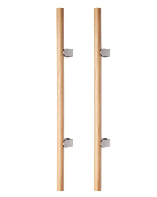 Set mânere spațiale duble Viefe Kumo Wood Big One, stejar și oțel inoxidabil, 878 mm (interax 448 mm)