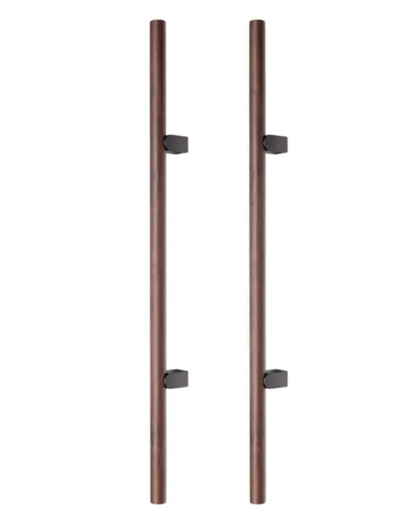 Set mânere spațiale duble Viefe Kumo Wood Big, nuc și negru titan, 1010 mm (interax 640 mm)