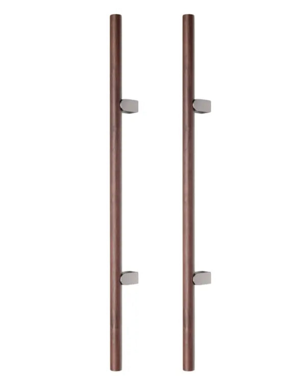 Set mânere spațiale duble Viefe Kumo Wood Big, nuc și oțel inoxidabil, 1010 mm (interax 640 mm)