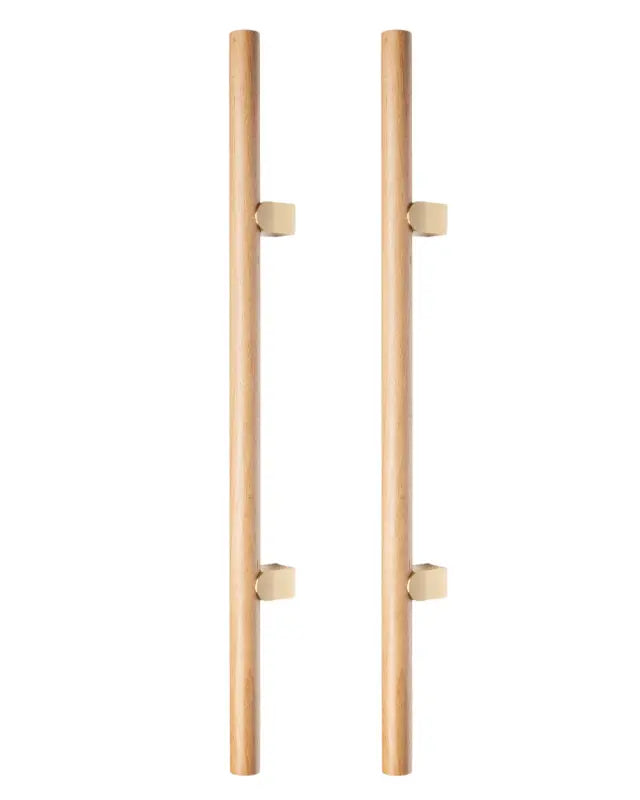 Set mânere spațiale duble Viefe Kumo Wood Big, stejar și alamă periată, 610 mm (interax 320 mm)
