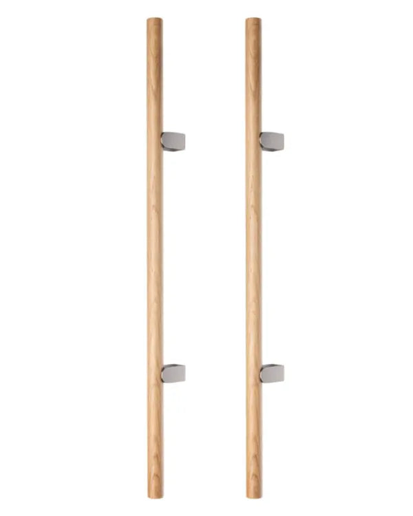 Set mânere spațiale duble Viefe Kumo Wood Big, stejar și oțel inoxidabil, 1010 mm (interax 640 mm)
