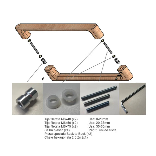 Set mânere spațiale duble Viefe Luv Wood, natur, 418,5 mm (interax 384 mm) - imagine 4