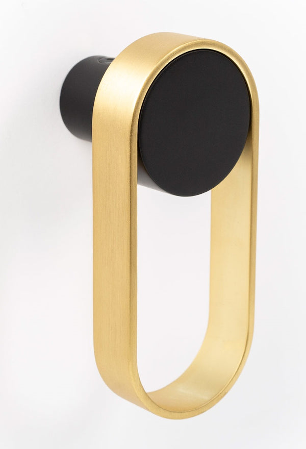 Agățătoare cuier ovală Viefe Orbit, auriu periat și negru periat, 105 × 45 mm