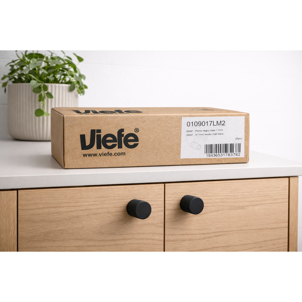 Cutie cu 25 de butoni mobilier Viefe Graf, negru mat, 17,5 × 28 mm - imagine 2