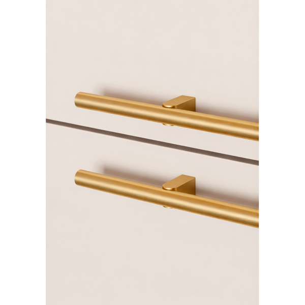 Mâner mobilier Viefe Kumo, alamă cava periată, 248 mm (interax 128 mm) - imagine 4