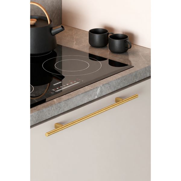 Mâner mobilier Viefe Kumo, alamă cava periată, 480 mm (interax 320 mm) - imagine 3