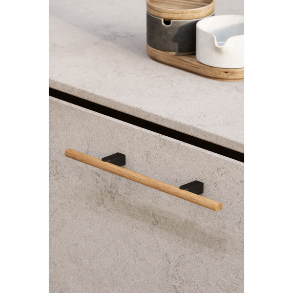 Mâner mobilier Viefe Kumo Wood, stejar și negru titan, 248 mm (interax 128 mm) - imagine 3