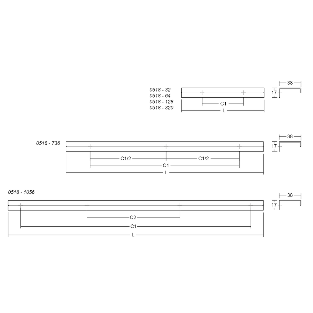 Mâner mobilier Viefe Way, bronz periat, 400 mm (interax 320 mm)