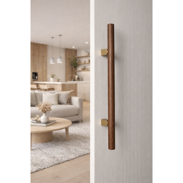 Mâner spațial Viefe Kumo Wood Big One, nuc și alamă periată, 878 mm (interax 448 mm) - imagine 3