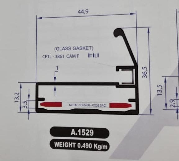 Rama din aluminiu negru mat pentru usi sticla , lungime 3 m - lussoline