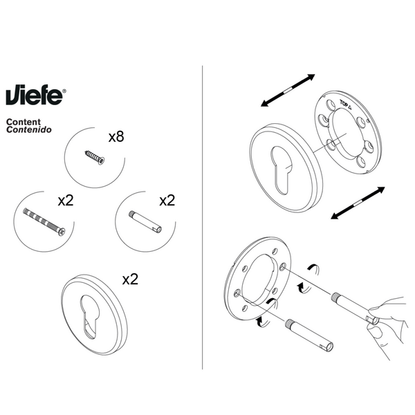 Set 2 rozete pentru ușă de cameră Viefe Brooklyn, alamă cava periată, Ø 55 mm - imagine 2