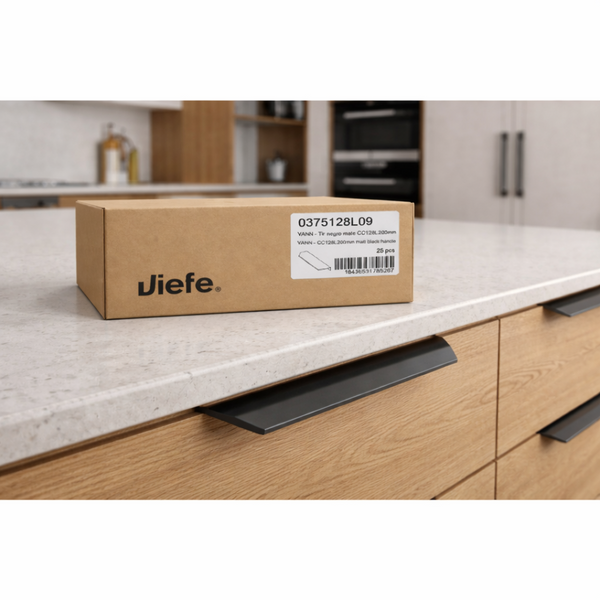 Set 50 de mânere mobilier Viefe Vann, negru mat, 200 mm (interax 128 mm) - imagine 3