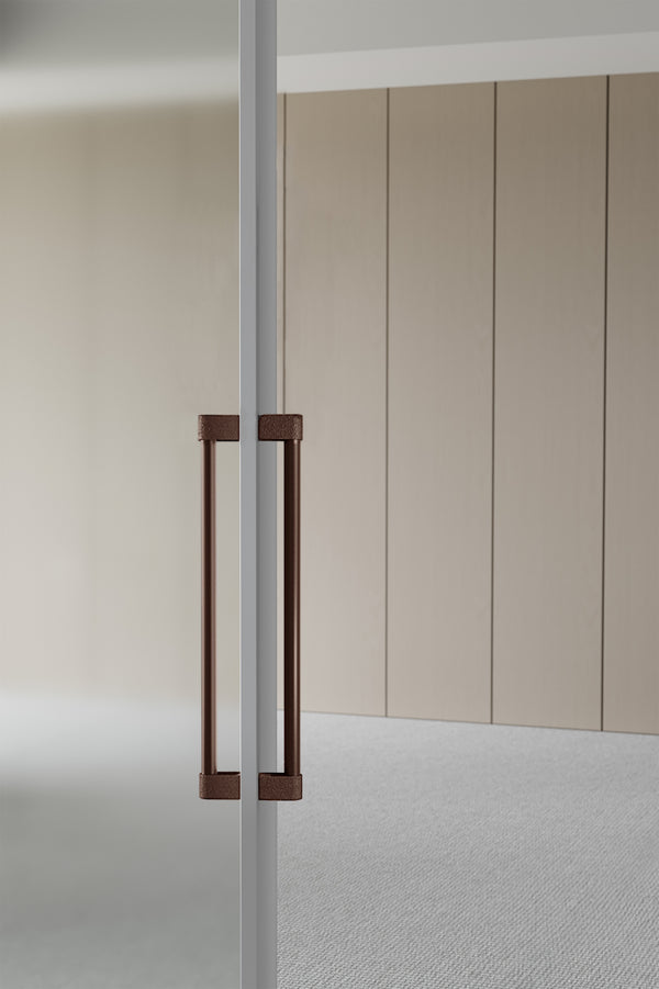 Set mânere spațiale duble Viefe Casey Big, maro metalic texturat și bronz mat, 448 mm (interax 416 mm) - imagine 3