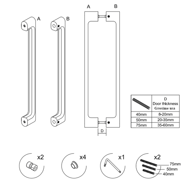 Set mânere spațiale duble Viefe Fase Big, alamă cava periată, 508 mm (interax 480 mm) - imagine 4