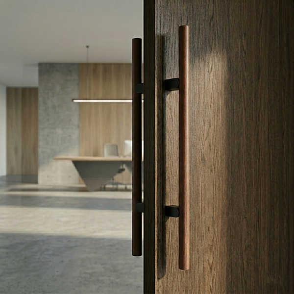 Set mânere spațiale duble Viefe Kumo Wood Big, nuc și negru titan, 1010 mm (interax 640 mm) - imagine 5