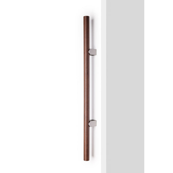 Set mânere spațiale duble Viefe Kumo Wood Big One, nuc și oțel inoxidabil, 878 mm (interax 448 mm) - imagine 2
